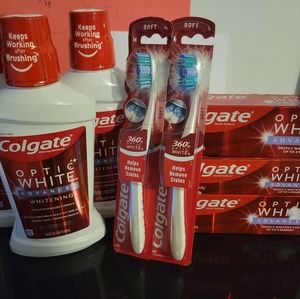 Colgate optic white toothpaste, toothbrush and mouthwash bundle